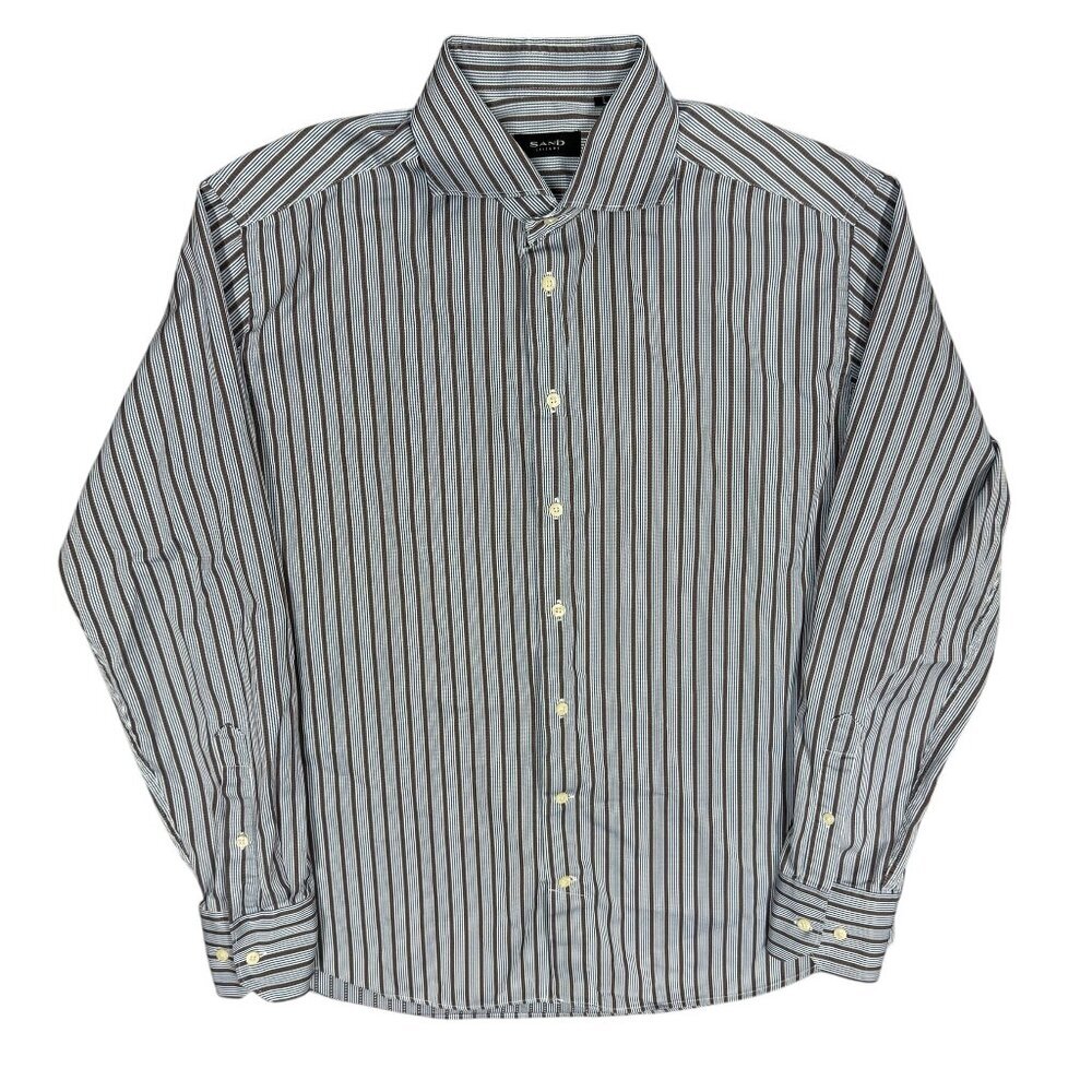 Sand Leisure Striped Dress Shirt Button Up Textured Cotton Large